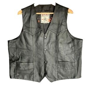Wilda Mens Leather Motorcycle Vest XL Embroidered Moto Pockets Valpo Fest Black